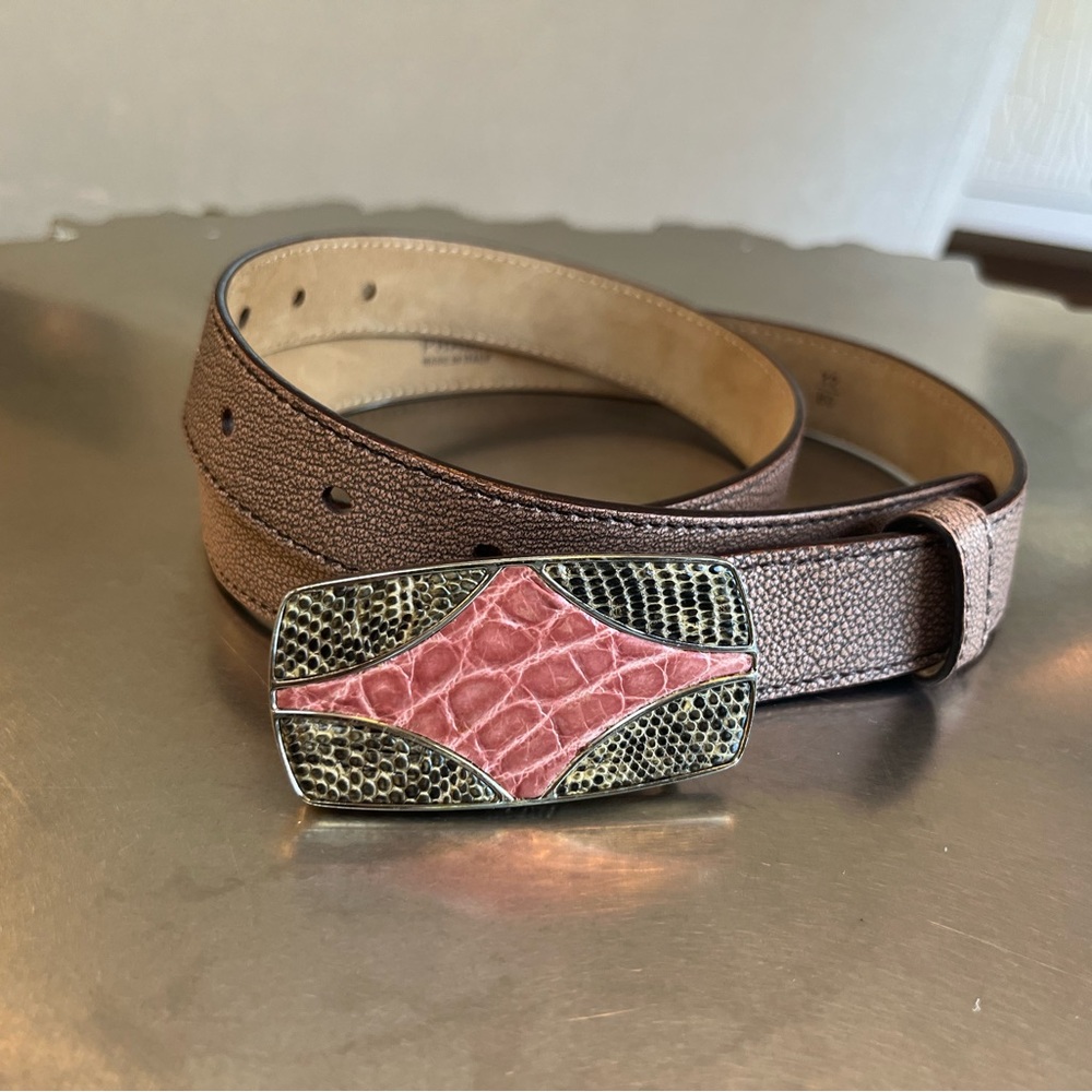 PRADA BELT WITH PINK SNAKE SKIN BUCKLE